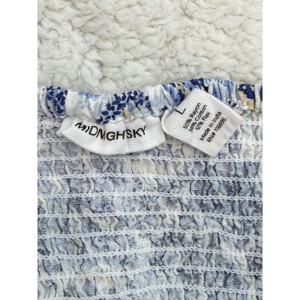 Midnight Sky Boho Crop Top Large Cotton Flax Blend Short Sleeve Festival - Picture 7 of 9